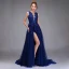 Haut de Gamme Bleu Roi Robe De Bal 2020 Princesse Transparentes Encolure Dégagée Sans Manches Appliques En Dentelle Paillettes Fendue devant Train De Balayage Volants Robe De Ceremonie