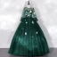 Flower Fairy Dark Green See-through Dancing Prom Dresses 2020 Ball Gown Scoop Neck Puffy Long Sleeve Butterfly Appliques Lace Floor-Length / Long Ruffle