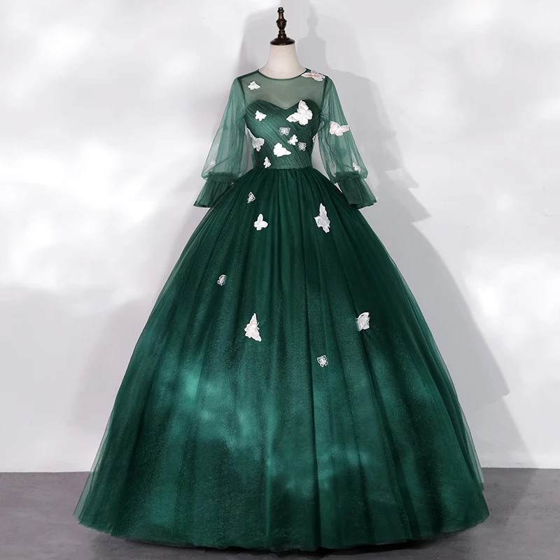 Flower Fairy Dark Green See-through Dancing Prom Dresses 2020 Ball Gown Scoop Neck Puffy Long Sleeve Butterfly Appliques Lace Floor-Length / Long Ruffle Flower Fairy Dark Green See-through Dancing Prom Dresses 2020 Ball Gown Scoop Neck Puffy Long Sleeve Butterfly Appliques Lace Floor-Length / Long Ruffle