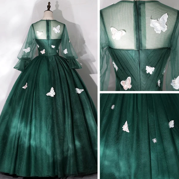 Flower Fairy Dark Green See-through Dancing Prom Dresses 2020 Ball Gown Scoop Neck Puffy Flower Fairy Dark Green See-through Dancing Prom Dresses 2020 Ball Gown Scoop Neck Puffy