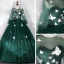 Flower Fairy Dark Green See-through Dancing Prom Dresses 2020 Ball Gown Scoop Neck Puffy Long Sleeve Butterfly Appliques Lace Floor-Length / Long Ruffle