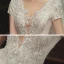 Romantique Champagne La Mariée Robe De Mariée 2020 Robe Boule Transparentes Col v profond Manches Courtes Dos Nu Appliques En Dentelle Perlage Glitter Tulle Cathedral Train Volants