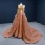 Luxe Orange Tapis rouge Robe De Soirée 2020 Princesse Transparentes Encolure Dégagée Manches Longues Fait main Perlage Paillettes Tribunal Train Volants Dos Nu