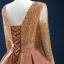 Luxe Orange Tapis rouge Robe De Soirée 2020 Princesse Transparentes Encolure Dégagée Manches Longues Fait main Perlage Paillettes Tribunal Train Volants Dos Nu