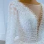 Luxe Blanche Satin La Mariée Robe De Mariée 2020 Robe Boule Transparentes Encolure Carrée Manches Longues Dos Nu Fait main Perlage Perle Train De Balayage Volants