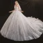 Luxus / Herrlich Ivory / Creme Durchsichtige Hochzeits Brautkleider / Hochzeitskleider 2020 Ballkleid Rundhalsausschnitt Lange Ärmel Rückenfreies Handgefertigt Perlenstickerei Pailletten Abnehmbar Königliche Schleppe Rüschen