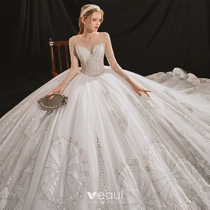 Luxury / Gorgeous Ivory See-through Bridal Wedding Dresses 2020 Ball ...