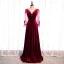 Chic / Belle Bordeaux Velour Hiver Robe De Bal 2020 Princesse V-Cou Gonflée Manches Longues Appliques En Dentelle Perlage Longue Volants Dos Nu Robe De Ceremonie
