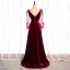 Chic / Belle Bordeaux Velour Hiver Robe De Bal 2020 Princesse V-Cou Gonflée Manches Longues Appliques En Dentelle Perlage Longue Volants Dos Nu Robe De Ceremonie