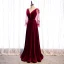 Chic / Belle Bordeaux Velour Hiver Robe De Bal 2020 Princesse V-Cou Gonflée Manches Longues Appliques En Dentelle Perlage Longue Volants Dos Nu Robe De Ceremonie