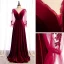 Chic / Belle Bordeaux Velour Hiver Robe De Bal 2020 Princesse V-Cou Gonflée Manches Longues Appliques En Dentelle Perlage Longue Volants Dos Nu Robe De Ceremonie