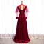 Vintage / Retro Burgundy Velour Winter Evening Dresses  2020 A-Line / Princess See-through High Neck Puffy Long Sleeve Floor-Length / Long Ruffle Backless Formal Dresses