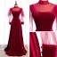 Vintage / Retro Burgundy Velour Winter Evening Dresses  2020 A-Line / Princess See-through High Neck Puffy Long Sleeve Floor-Length / Long Ruffle Backless Formal Dresses