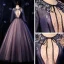 Fashion Navy Blue Dancing Prom Dresses 2020 Ball Gown Scoop Neck Long Sleeve Appliques Lace Beading Sash Floor-Length / Long Ruffle Backless Formal Dresses