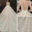 Romantique Champagne La Mariée Robe De Mariée 2020 Robe Boule Transparentes Encolure Carrée Manches Courtes Dos Nu Fleur Appliques En Dentelle Perlage Glitter Tulle Cathedral Train