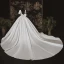 Luxury / Gorgeous Ivory Satin Bridal Wedding Dresses 2020 Ball Gown Square Neckline Short Sleeve Backless Bow Beading Pearl Chapel Train Ruffle