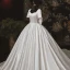 Luxury / Gorgeous Ivory Satin Bridal Wedding Dresses 2020 Ball Gown Square Neckline Short Sleeve Backless Bow Beading Pearl Chapel Train Ruffle