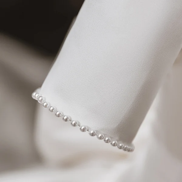 Luxury / Gorgeous Ivory Satin Bridal Wedding Dresses 2020 Ball Gown Square Neckline Short Sleeve Backless Bow Beading Pearl Chapel Train Ruffle