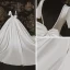 Luxury / Gorgeous Ivory Satin Bridal Wedding Dresses 2020 Ball Gown Square Neckline Short Sleeve Backless Bow Beading Pearl Chapel Train Ruffle