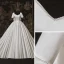 Luxury / Gorgeous Ivory Satin Bridal Wedding Dresses 2020 Ball Gown Square Neckline Short Sleeve Backless Bow Beading Pearl Chapel Train Ruffle
