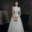 Vintage / Retro Grey Dancing Prom Dresses 2020 A-Line / Princess See-through High Neck Sleeveless Beading Floor-Length / Long Ruffle Formal Dresses