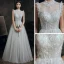 Vintage / Retro Grey Dancing Prom Dresses 2020 A-Line / Princess See-through High Neck Sleeveless Beading Floor-Length / Long Ruffle Formal Dresses