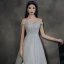 Elegant Grey Dancing Prom Dresses 2020 A-Line / Princess Off-The-Shoulder Short Sleeve Beading Floor-Length / Long Ruffle Backless Formal Dresses