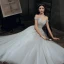 Elegant Grey Dancing Prom Dresses 2020 A-Line / Princess Off-The-Shoulder Short Sleeve Beading Floor-Length / Long Ruffle Backless Formal Dresses