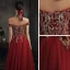 Elegant Grey Dancing Prom Dresses 2020 A-Line / Princess Off-The-Shoulder Short Sleeve Beading Floor-Length / Long Ruffle Backless Formal Dresses