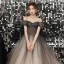 Elegant Black Gradient-Color Grey Dancing Prom Dresses 2020 A-Line / Princess Off-The-Shoulder Spaghetti Straps Short Sleeve Beading Glitter Tulle Floor-Length / Long Ruffle Backless Formal Dresses