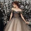 Elegant Black Gradient-Color Grey Dancing Prom Dresses 2020 A-Line / Princess Off-The-Shoulder Spaghetti Straps Short Sleeve Beading Glitter Tulle Floor-Length / Long Ruffle Backless Formal Dresses