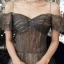 Elegant Black Gradient-Color Grey Dancing Prom Dresses 2020 A-Line / Princess Off-The-Shoulder Spaghetti Straps Short Sleeve Beading Glitter Tulle Floor-Length / Long Ruffle Backless Formal Dresses