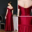 Modest / Simple Burgundy Satin See-through Evening Dresses  2020 A-Line / Princess Square Neckline Short Sleeve Rhinestone Sash Floor-Length / Long Ruffle Backless Formal Dresses
