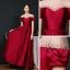 Modest / Simple Burgundy Satin See-through Evening Dresses  2020 A-Line / Princess Square Neckline Short Sleeve Rhinestone Sash Floor-Length / Long Ruffle Backless Formal Dresses