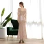Scintillantes Champagne Paillettes Robe De Soirée 2020 Trompette / Sirène V-Cou Manches Courtes Faux Diamant Longue Volants Dos Nu Robe De Ceremonie