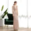 Scintillantes Champagne Paillettes Robe De Soirée 2020 Trompette / Sirène V-Cou Manches Courtes Faux Diamant Longue Volants Dos Nu Robe De Ceremonie