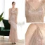 Scintillantes Champagne Paillettes Robe De Soirée 2020 Trompette / Sirène V-Cou Manches Courtes Faux Diamant Longue Volants Dos Nu Robe De Ceremonie