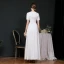 Modest / Simple White Evening Dresses  2020 A-Line / Princess V-Neck Short Sleeve Beading Pearl Sash Floor-Length / Long Ruffle Formal Dresses
