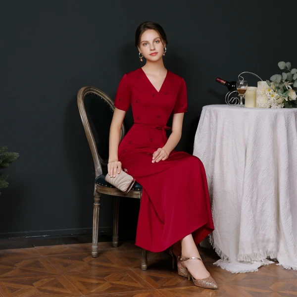 Modest / Simple White Evening Dresses  2020 A-Line / Princess V-Neck Short Sleeve Beading Pearl Sash Floor-Length / Long Ruffle Formal Dresses