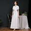 Modest / Simple White Evening Dresses  2020 A-Line / Princess V-Neck Short Sleeve Beading Pearl Sash Floor-Length / Long Ruffle Formal Dresses