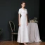Modest / Simple White Evening Dresses  2020 A-Line / Princess V-Neck Short Sleeve Beading Pearl Sash Floor-Length / Long Ruffle Formal Dresses