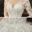 Charming Champagne See-through Bridal Wedding Dresses 2020 Ball Gown Scoop Neck 3/4 Sleeve Appliques Lace Beading Pearl Cathedral Train Ruffle