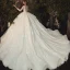 Charming Champagne See-through Bridal Wedding Dresses 2020 Ball Gown Scoop Neck 3/4 Sleeve Appliques Lace Beading Pearl Cathedral Train Ruffle