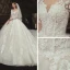 Charming Champagne See-through Bridal Wedding Dresses 2020 Ball Gown Scoop Neck 3/4 Sleeve Appliques Lace Beading Pearl Cathedral Train Ruffle