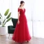 Elegant Burgundy Dancing Prom Dresses 2020 A-Line / Princess See-through Scoop Neck Short Sleeve Beading Floor-Length / Long Ruffle Backless Formal Dresses
