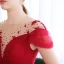 Elegant Burgundy Dancing Prom Dresses 2020 A-Line / Princess See-through Scoop Neck Short Sleeve Beading Floor-Length / Long Ruffle Backless Formal Dresses