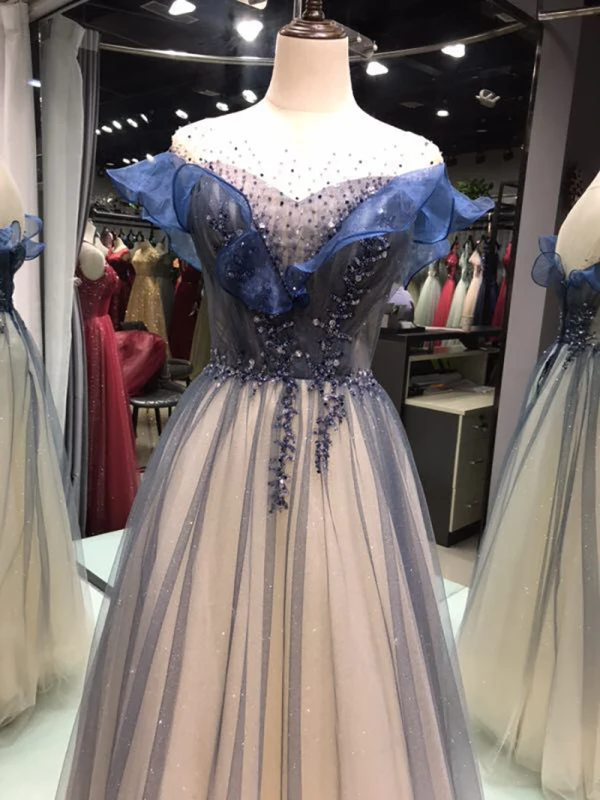 Élégant Marron Dansant Robe De Bal 2020 Princesse Transparentes Encolure Carrée Sans Manches Perlage Glitter Tulle Longue Volants Dos Nu Robe De Ceremonie