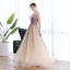 Élégant Marron Dansant Robe De Bal 2020 Princesse Transparentes Encolure Carrée Sans Manches Perlage Glitter Tulle Longue Volants Dos Nu Robe De Ceremonie