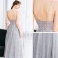 Illusion Grey Dancing Prom Dresses 2020 A-Line / Princess Spaghetti Straps Sleeveless Appliques Lace Beading Glitter Tulle Floor-Length / Long Ruffle Backless Formal Dresses