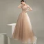 Edles Champagner Tanzen Ballkleider 2020 A Linie Kurze Ärmel Off Shoulder Perlenstickerei Glanz Tülle Sweep / Pinsel Zug Rüschen Rückenfreies Festliche Kleider